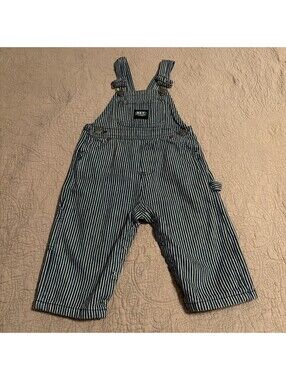 Key Baby Boy 12 Months Bib Overalls Hickory Stripe Railroad Farmer Snap Leg Bibs